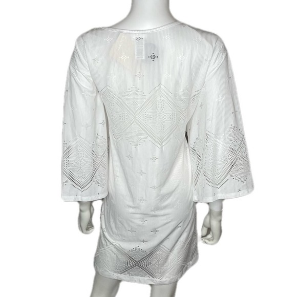 Dotti Women's White Tie Front Santorini Tile Tunic Swimsuit Cover-up sz L - Picture 4 of 4